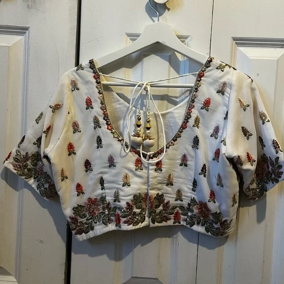 Off White Embroidered Lehenga Choli with Dupatta - Picture 5 of 9